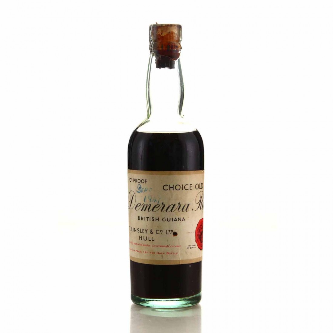 T. Linsley Demerara British Guiana Rum Half Bottle 1940s Rum Auctioneer