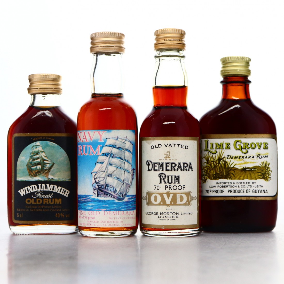 Demerara Rum Miniatures x 4 1970s80s / includes OVD Rum Auctioneer