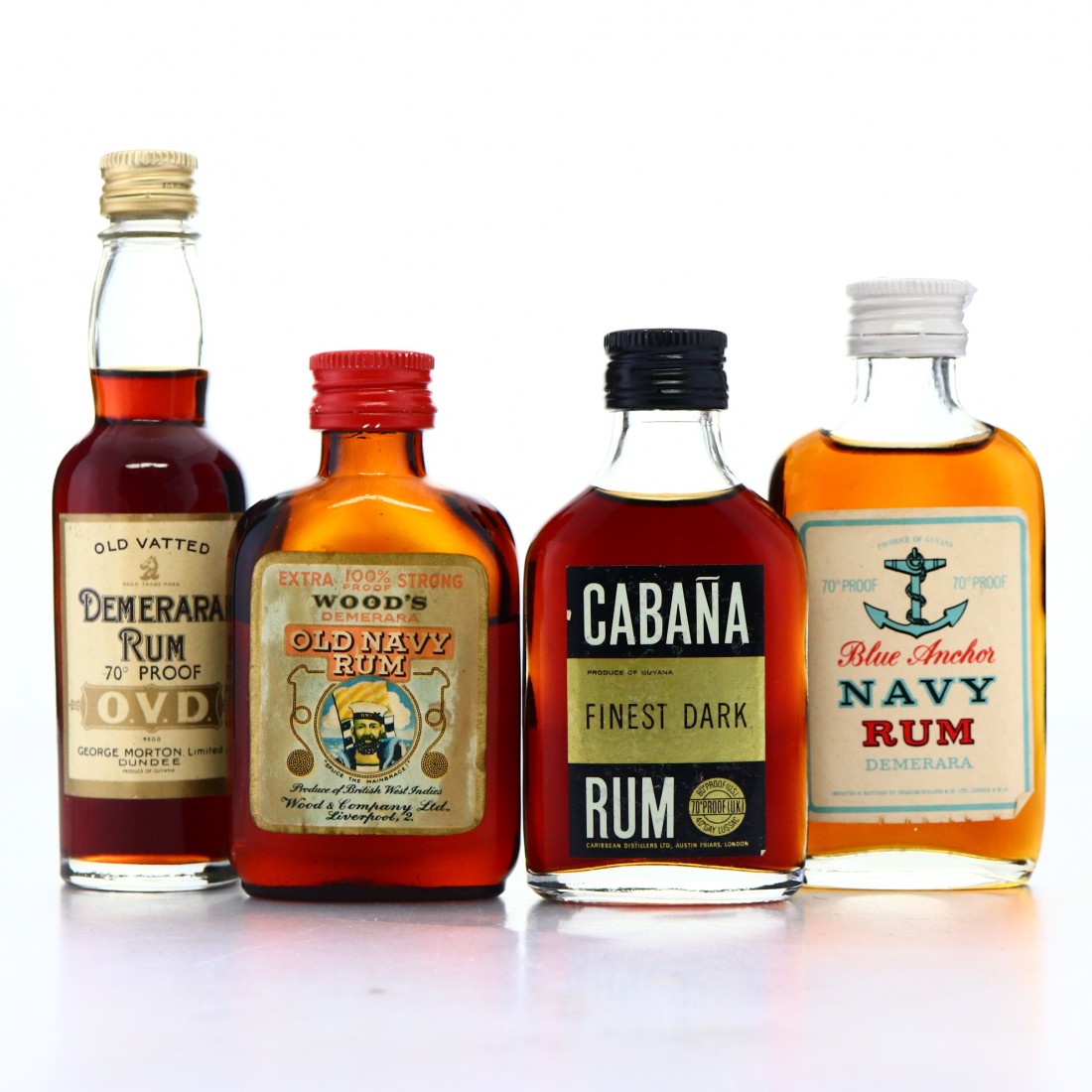 Demerara Rum Miniatures x 4 1970s / includes OVD Rum Auctioneer